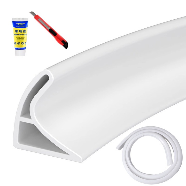 Праг за душ, Golxmse, Самозалепващ, 2 м, гъвкав, за баня или кухня, устойчив на мухъл, бял