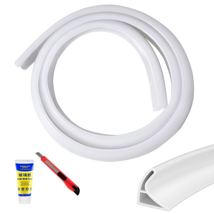 Праг за душ, Golxmse, Самозалепващ, 1,5 м, гъвкав, за баня или кухня, устойчив на мухъл, бял