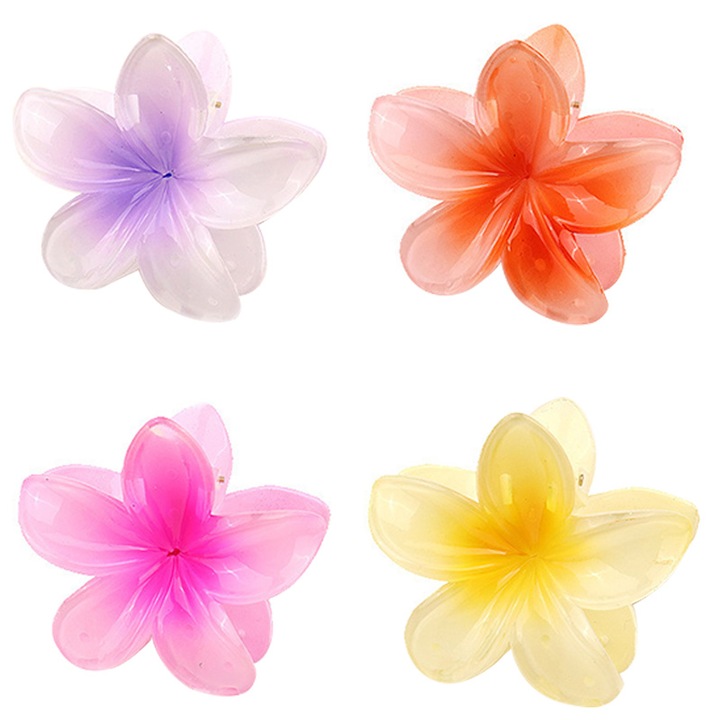 Set 4 clame de par cu flori, plastic, multicolor, 4.2cm x 8.5cm