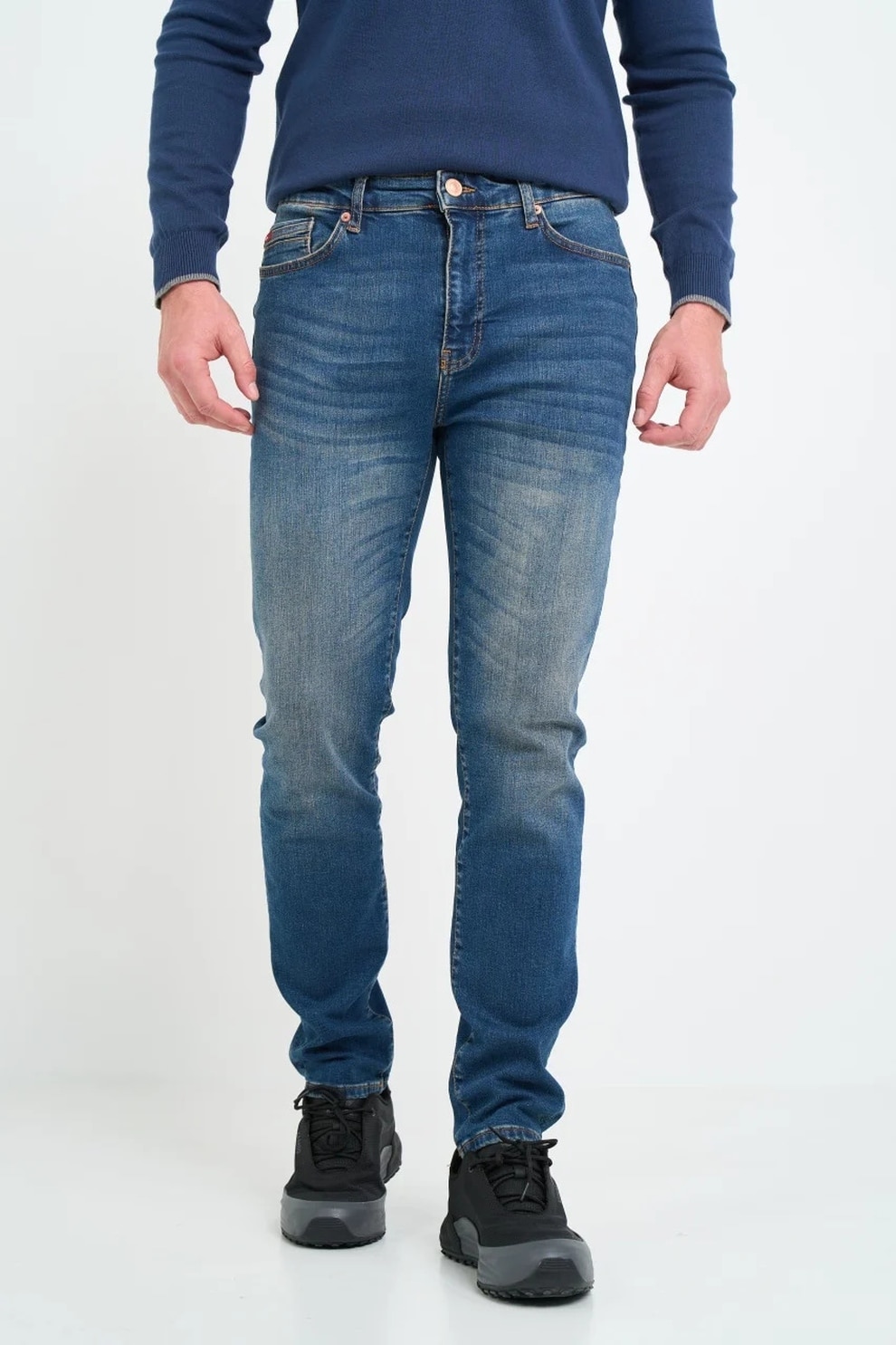 Lee Cooper, Blugi slim fit cu aspect decolorat, Albastru inchis, W29-L32