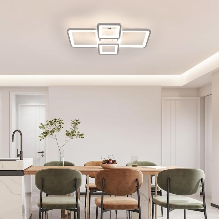 LED Mennyezeti Lámpa, Goeco, Négyzet, Akril, Fehér, 4 Fej, 62×40×14cm, 54W, 3000K-6500K, Fokozatmentesen Állítható Távirányítóval