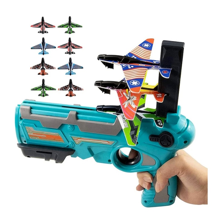 Пистолет за изстрелване на самолети, Син, играчка от висококачествен ABS, картонени самолети, без батерии, за игра на закрито и на открито, за момчета и момичета 3+ години, STEM, MONTESSORI