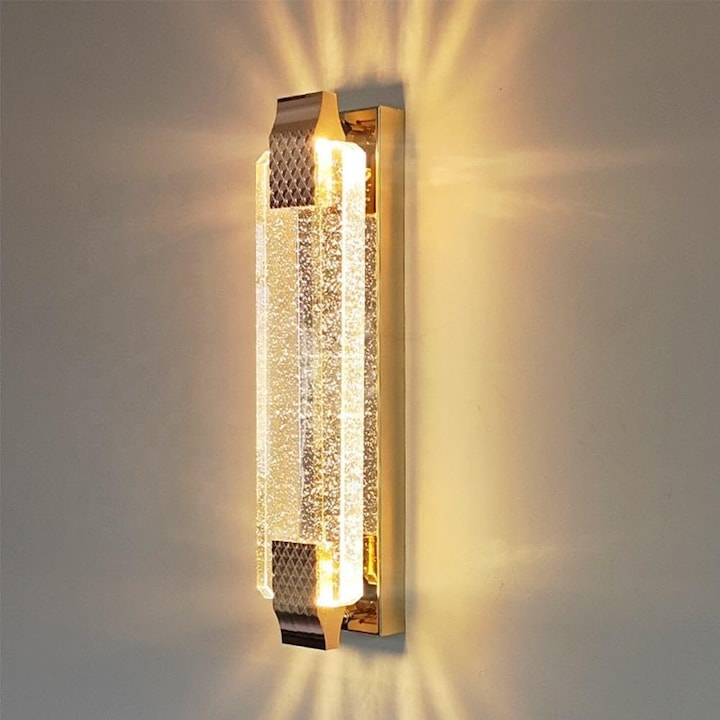 Goeco, Вътрешна LED стенна лампа, 12W, Модерна златна кристална стенна лампа, Топла светлина 3000K, за всекидневна, спалня, коридор, стълбище, нощно шкафче, кухня и трапезария