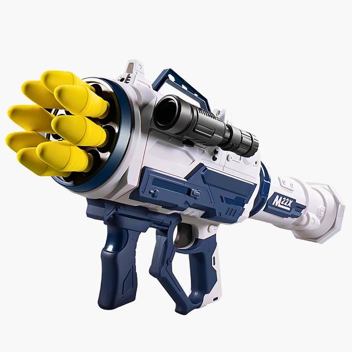 Jucarie Blaster Bazooka, Proiectile din spuma x13, Alb/Albastru