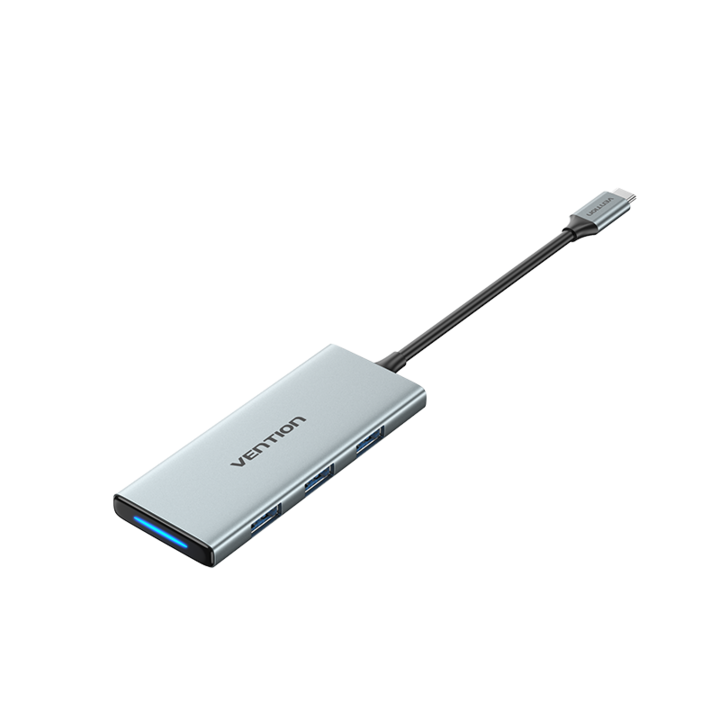 Хъб 7 в 1 USB C, VENTION, 3xUSB 3.0/HDM/SD/TF/PD, 5Gbps, 100W, Сив, 0.15m