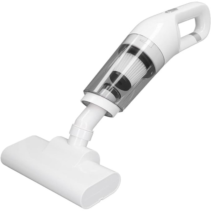 Aspirator fara fir, de mana, putere 120W, 2 moduri de utilizare, cu accesorii incluse, filtru HEPA, Wireless, alb