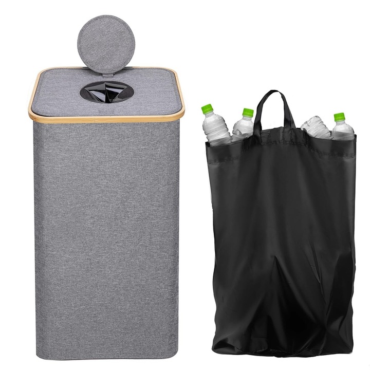 Cos de reciclare Beedove, 100L, capacitate mare, cu sac interior detasabil, Gri