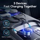 Зарядно за кола, VENTION, Бързо, 3 в 1 с USB C/Lightning кабел+USB C интерфейс, 60W, Черно