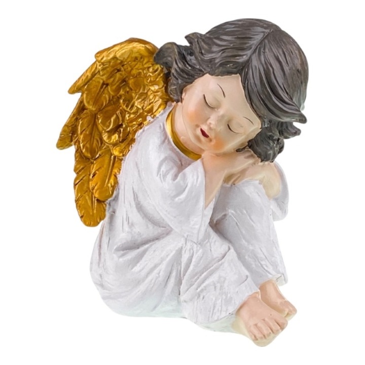 Alvó angyalt ábrázoló gyanta díszítés, 14x20 cm