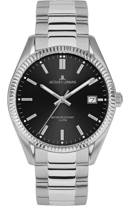 Ceas Jacques Lemans, mecanism quartz, negru, argintiu, 10 ATM