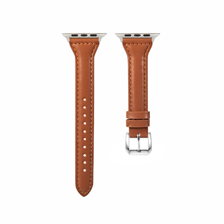 Тънка естествена кожена каишка, съвместима с Apple Watch Band 38/40/41MM, тънка горна кожена каишка за жени и мъже, съвместима с iWatch Series 10/9/8/7/6/5/4/3/2/1 Ultra SE, кафяв