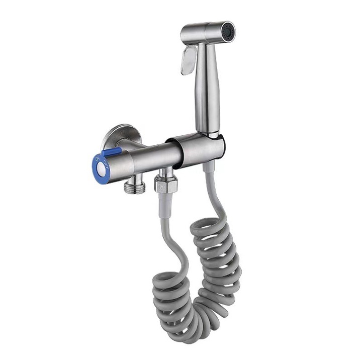 Душ комплект за биде, Golxmse, с права струя, неръждаема стомана, сребрист, лесен монтаж, многократна употреба