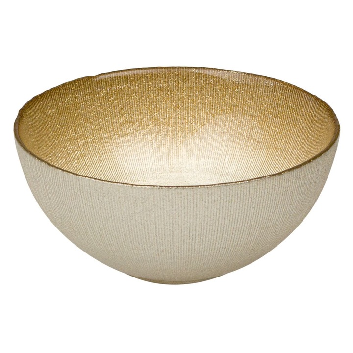 Купа с релефни шарки, коледна, стъклена, златиста, капацитет 550 мл, диаметър 15 см