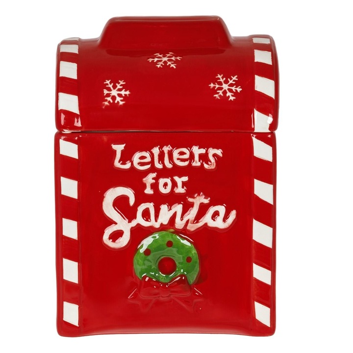 Doboz keksznek, karácsonyi modell, kerámia, űrtartalom 15x15x21 cm, piros