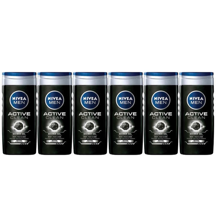 6 db-os Nivea tusfürdő 500 ml-es men active, hatékony tisztítás, intenzív hidratálás, könnyű felvitel, megelőzi az irritációt, hosszan tartó frissesség, bőrgyógyászatilag tesztelt