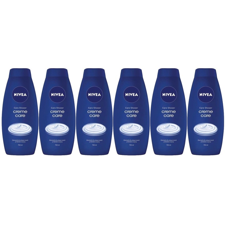 6 db-os Nivea tusfürdő 750 ml-es krém, amely hatékony tisztítás, intenzív hidratálás, könnyű felvitel, megelőzi az irritációt, hosszan tartó frissesség, bőrgyógyászatilag tesztelt