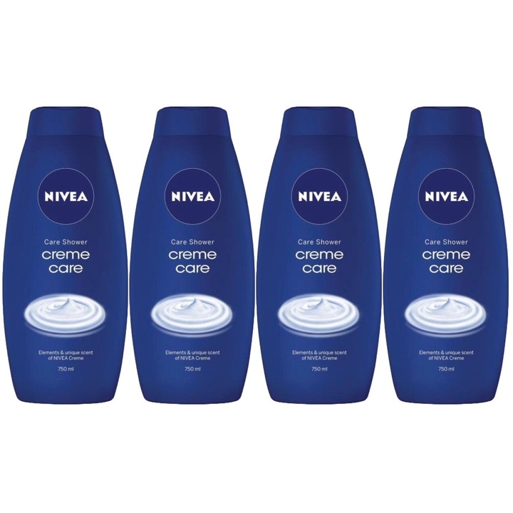 4 db Nivea tusfürdő 750 ml-es krém készlet, mely hatékony tisztítás, intenzív hidratálás, könnyű felvitel, megelőzi az irritációt, hosszan tartó frissesség, bőrgyógyászatilag tesztelt