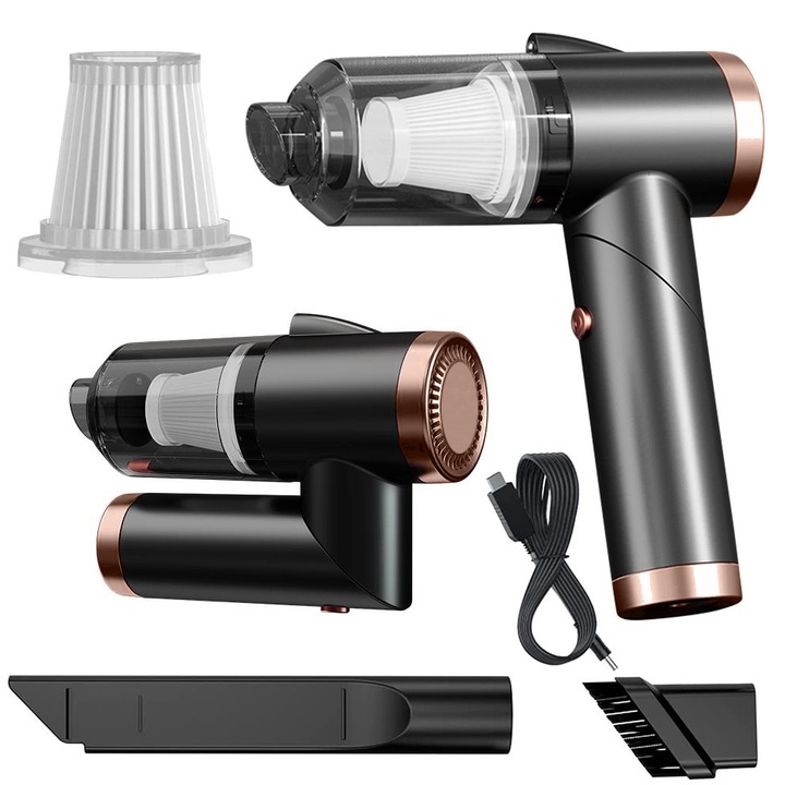 Aspirator manual wireless Verk Group, 2000mAh, filtru HEPA, LED, 17x20x4cm, set cu 2 accesorii