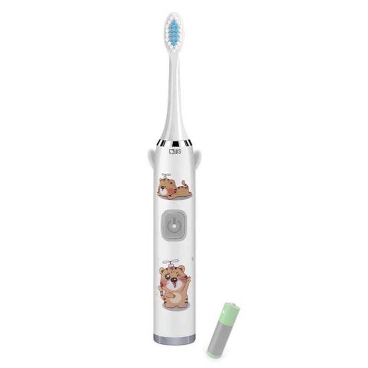 Periuta De Dinti Electrica SIKS Pentru Copii, 1 Treapta Intensitate, Peri Moi, Rezistenta La Apa, Model Unicorn, Cu Baterie, Alb