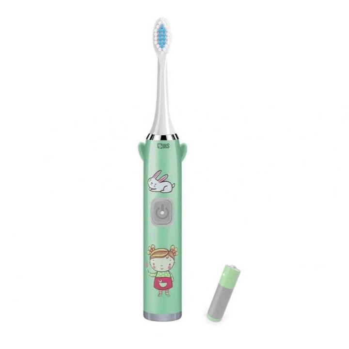 Periuta De Dinti Electrica SIKS Pentru Copii, 1 Treapta Intensitate, Peri Moi, Rezistenta La Apa, Model Unicorn, Cu Baterie, Verde