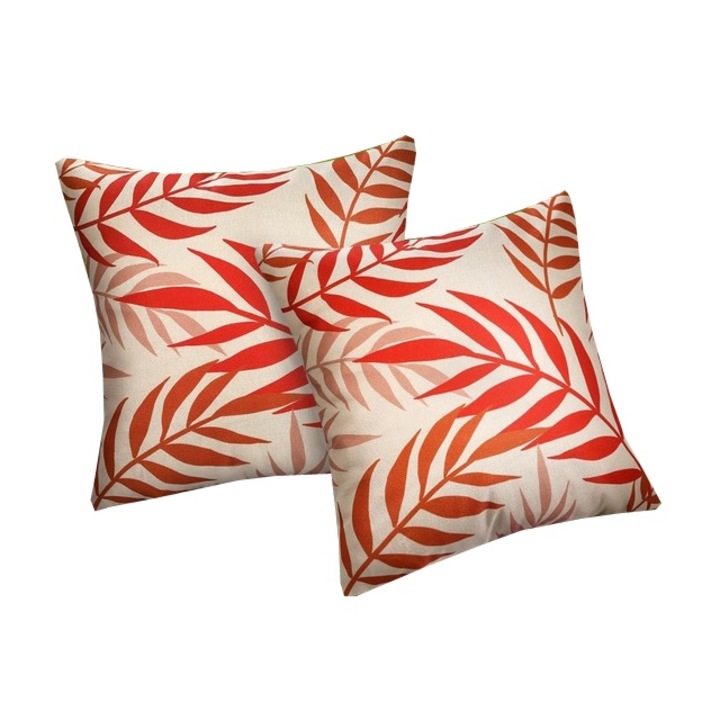 Set 2 fete de perne decorative impermeabile, frunze boho portocalii, 45 x 45 cm