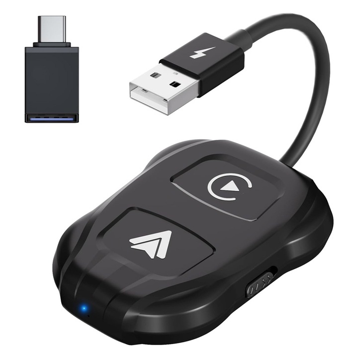 CarPlay és Android Auto 2 az 1-ben vezeték nélküli adapter, Rqiurpn, Apple ios 10+ és Android 11+ eszközökkel kompatibilis, WiFi 5Ghz, egyszerű Plug and Play konfiguráció, automatikusan csatlakozik, Google Voice, Fekete