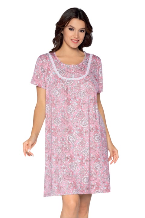 Camasa de noapte, Ceren, viscoza, roz, Floral