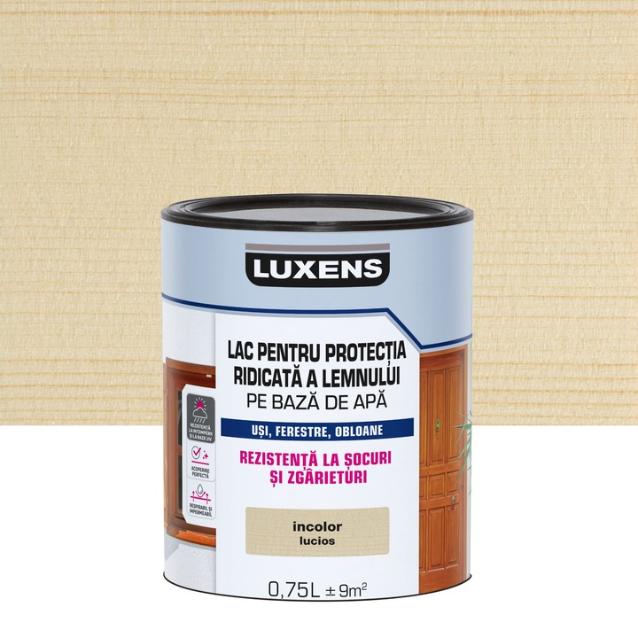 Lac pentru protectia ridicata a lemnului Luxens, pe baza de apa, lucios, incolor, 0.75 L