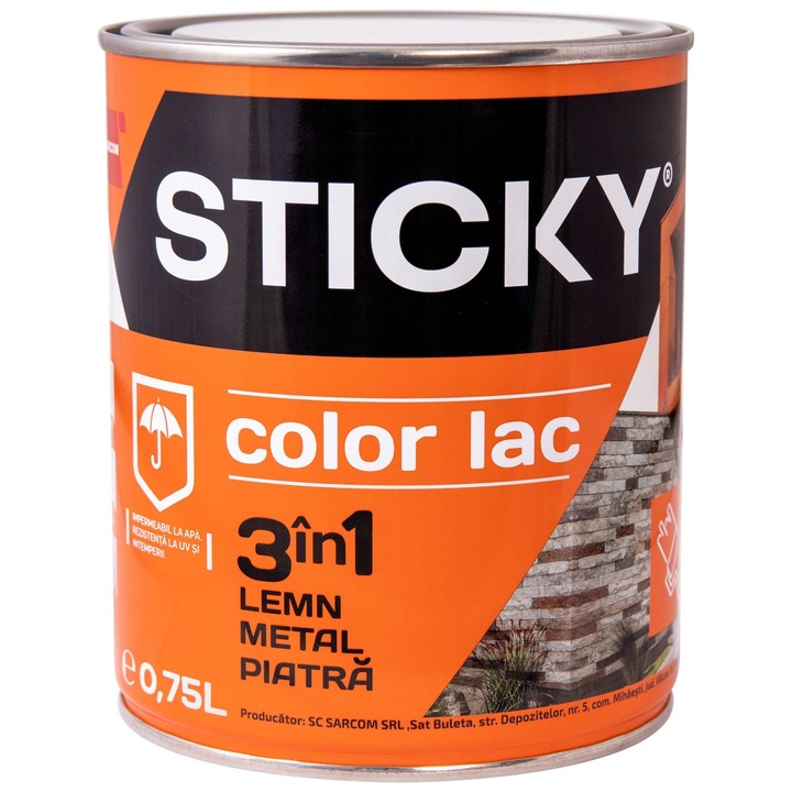 Защитен лак за дърво Sticky, алкиден, гланцов, дъб, 0,75л