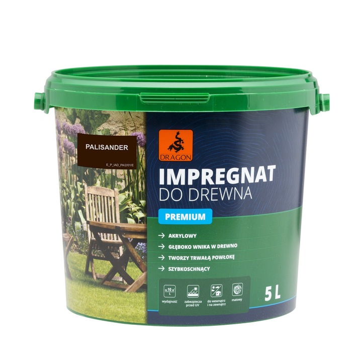 Impregnant pentru lemn Dragon, acrilic, premium, palisandru, 5 L