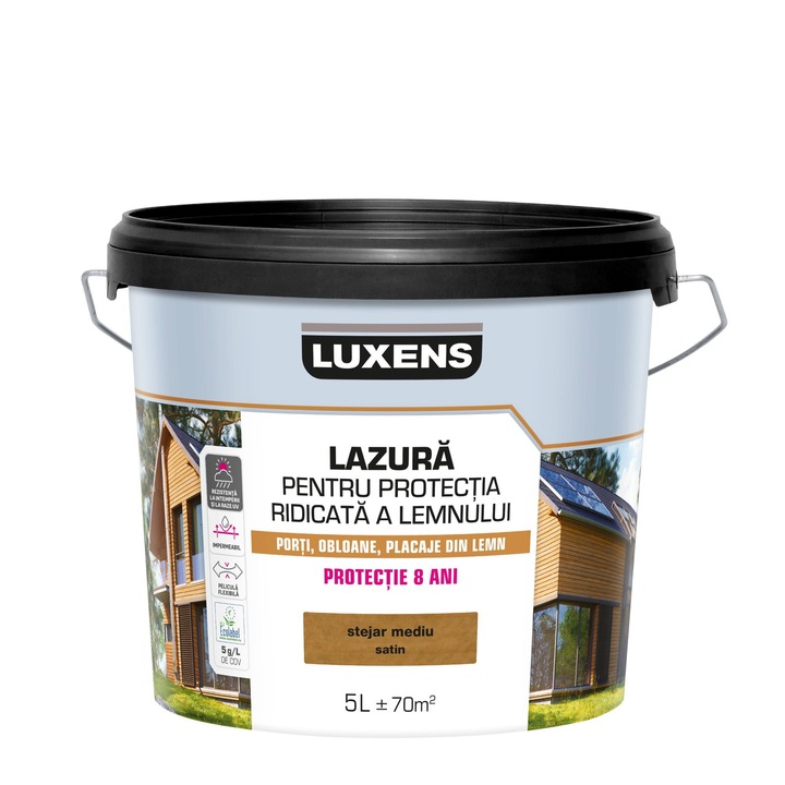 Lazura lemn Luxens, pe baza de apa, pentru protectie ridicata, exterior, stejar mediu, 5 L