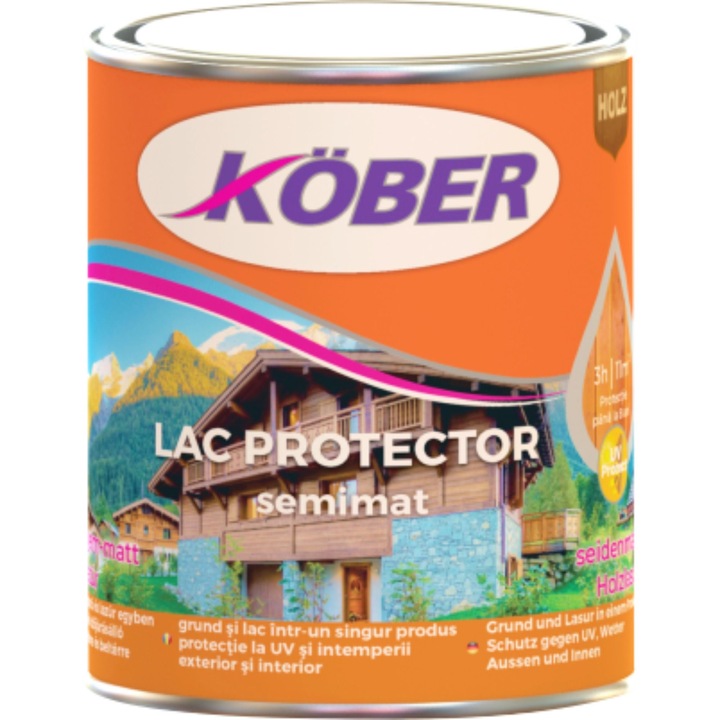 Lac protector lemn Kober, alchidic, semimat, nuc mediu, 0.75 L
