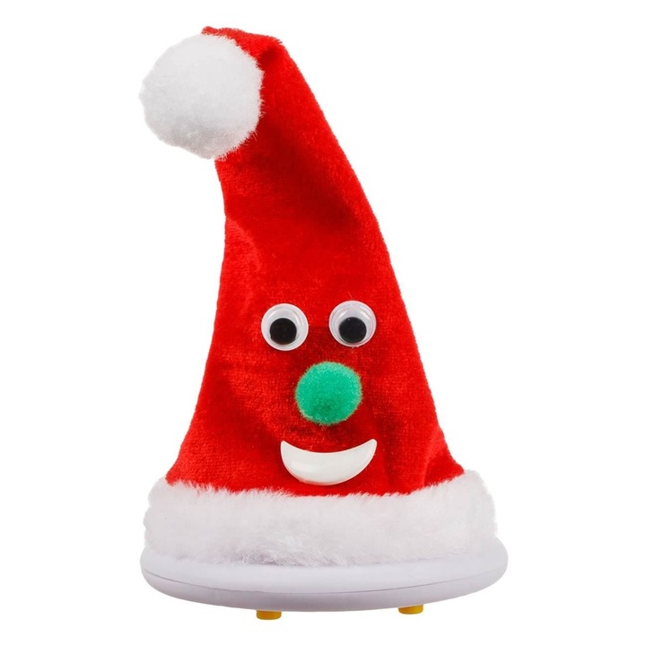 Jucarie Interactiva De Craciun, Model Caciula Danseaza, Rosu, 10x19 cm, Necesita Baterii AA (Neincluse)