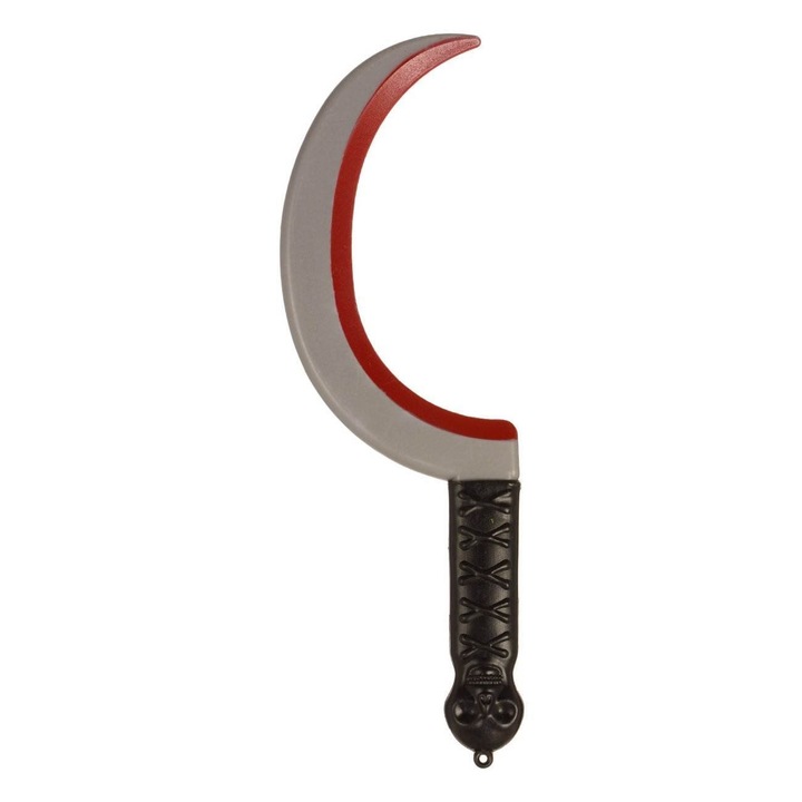 Coasa Jucarie Halloween, Plastic, Model Craniu si Oase Incrucisate, Lama cu Sange, 36 cm