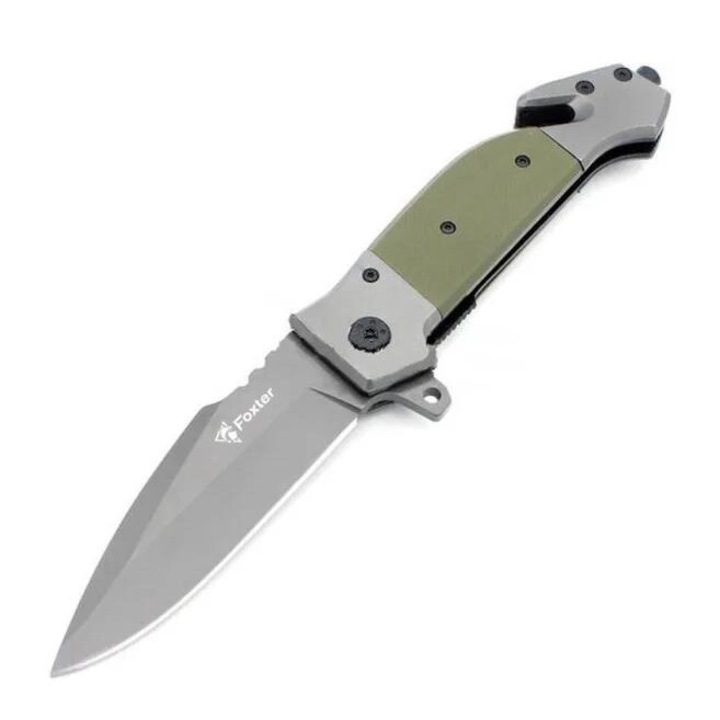 Cutit De Vanatoare, Taietor De Curea, Spargator De Sticla, Maner Ergonomic, Lungime Totala 23 cm, Lungimea Lamei 10 cm, Lungime Pliata 13.5 cm, Verde