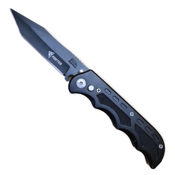 Cutit Tactic, Foxter, Hunter'S Knife, Lama Din Otel Inoxidabil, Maner Ergonomic, Geanta Practica De Transport Inclusa, Lungime Totala 21 cm, Lungimea Lamei 9 cm, Latimea Lamei 2.2 cm, Negru (Electroplacare Neagra)