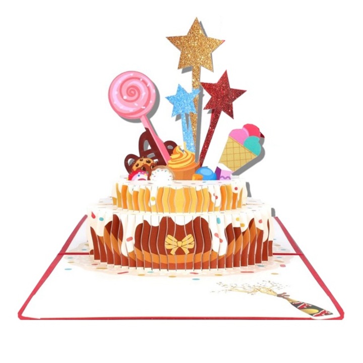 Felicitare de aniversare 3D Pop Up, cu plic, rosu