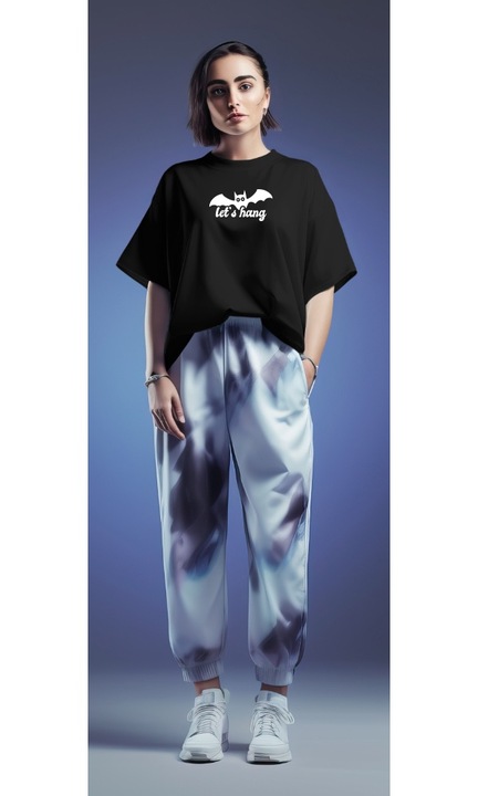 Túlméretezett női póló, személyre szabott Lets Hang képpel, pamut, fekete, XL-2XL