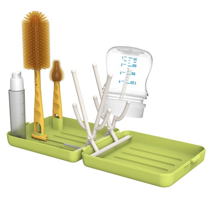 Set suport pentru uscare biberoane, gxwcyi, perie din silicon, suport de uscare pliabil, cutie de depozitare