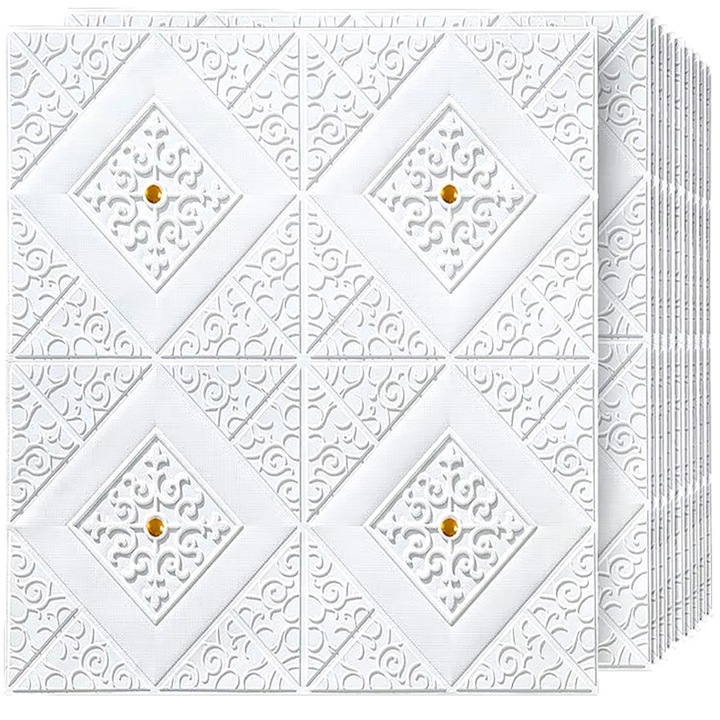 Комплект от 10 x HOZRO самозалепващи 3D тапети, абстрактен модел, за стени и таван, обхваща площ от 4,9 кв.м., модерен дизайн, много лесен за поставяне, Rhombus Gold