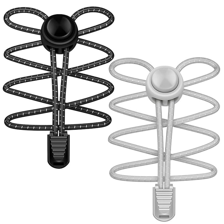 Комплект от 2 чифта еластични връзки без сензорна система, Hggzeg, Регулируеми, Дължина 120 см, Подходящи за всички видове обувки, Бързо събличане, Подходящи за деца и възрастни, Черни/Сиви