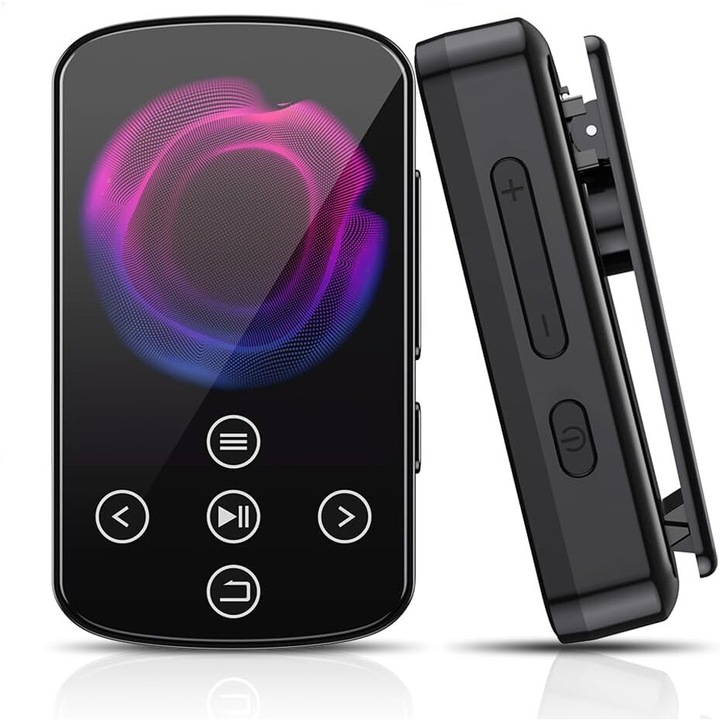 Mp3 lejátszó érintőképernyővel, GOSTOCK®, 64 GB, Bluetooth 5.4, Clip sport, lépésszámláló, HiFi audio, FM rádió, e-könyv olvasás, felvevő, fényes fekete