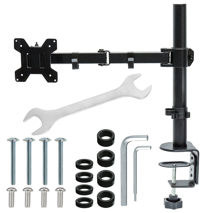 Suport monitor desktop, gxwcyi, Suport pentru monitor de calculator cu un singur ecran,13-27 inch, ajustabil, VESA 75x75/100x100, negru, ICA-LCD 503BK2