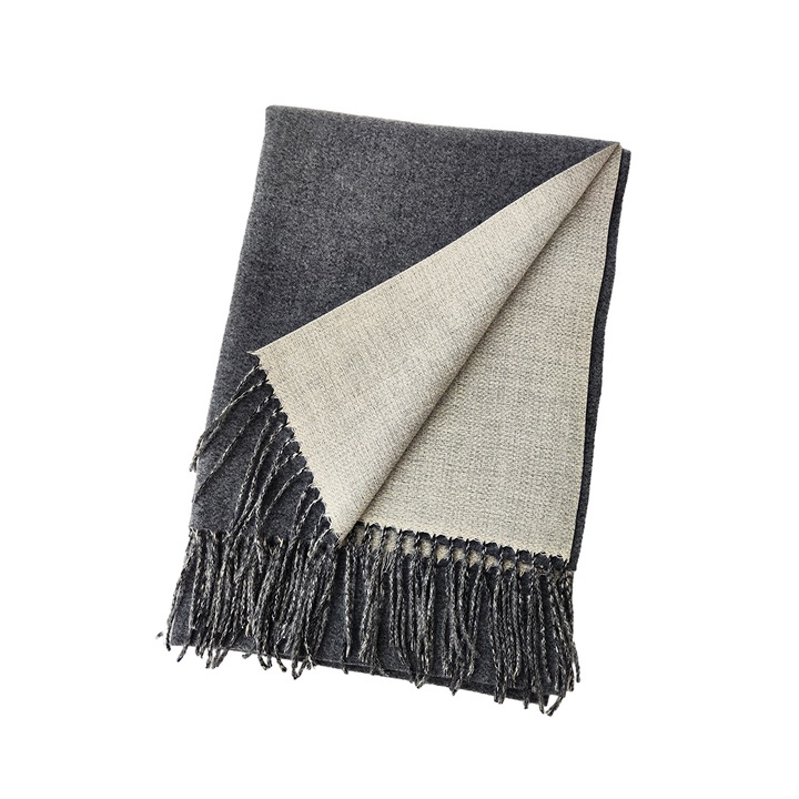 Esarfa lunga, model cu flori, gri, 200x65cm, cu franjuri