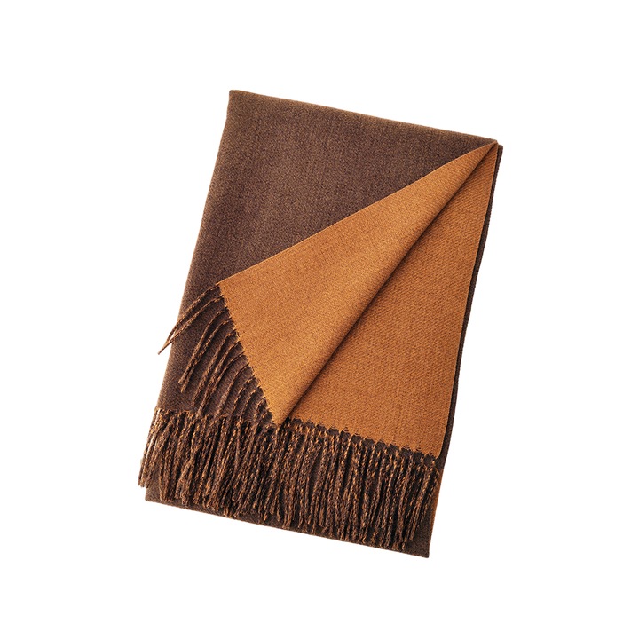 Kétoldalas sál, kockás mintás, fehér, barna, 200x65cm, nőknek és férfiaknak