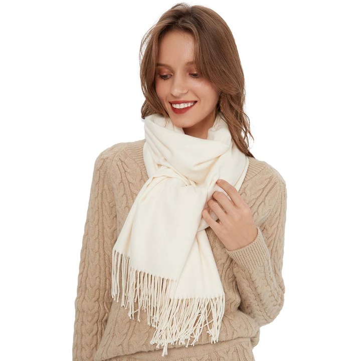 Esarfa de Dama, Bumbac cu Ciucuri, Bej