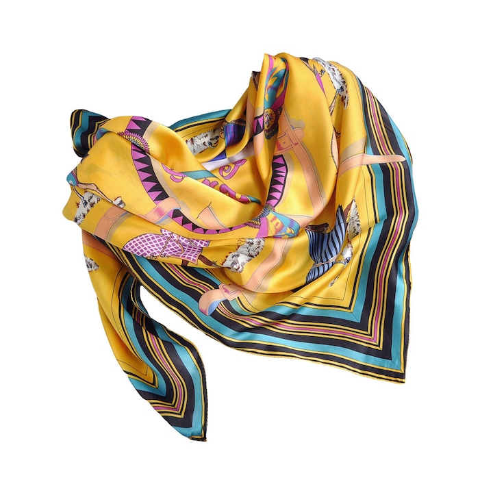 Esarfa de matase, multifunctionala, multicolor, 90x90cm