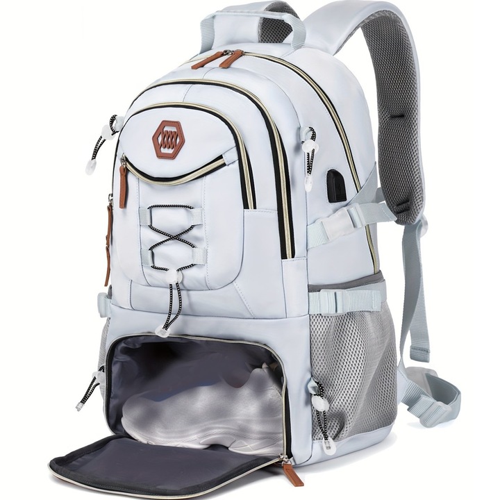 Rucsac Spatios Multifunctional cu Compartiment pentru Incaltaminte, tip Ghiozdan Oxford pentru Drumetii, Impermeabil, de Capacitate Mare, Confortabil, Pentru Adulti, Gri