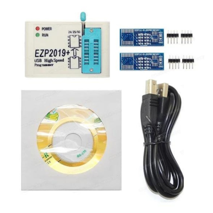 Programator, EZP2019+, USB 2.0, autodetectie a tipului de memorie conectata, suport pentru cipuri EEPROM si Flash, 65mm x 45mm x 18mm