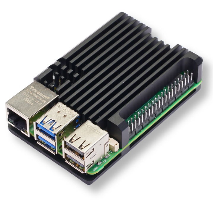 Carcasa, pentru Raspberry Pi 5, protectie, aluminiu, kit, negru